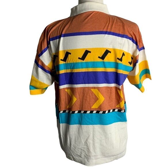 Vintage 80s 90s  IXSPA Short Sleeve Polo Shirt M Multi Stripe Surf - Picture 4 of 6